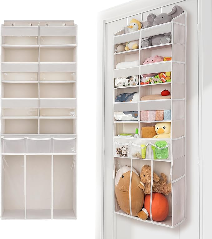 EZVERY Extra Large Over The Door Organizer with Clear Pockets - 8 Compartments & XL Bottom Storage, Heavy-Duty Hanging Organizer for Bathroom, Bedroom, Closet (57 Inch Height).
