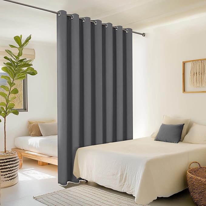 ChrisDowa Room Divider Curtain 120 Inches Long, Wide Blackout Sliding Door Curtain for Bedroom, Room Darkening Privacy Window Drape for Patio Door (1 Panel Set, Grey, 100 x 120 Inch)