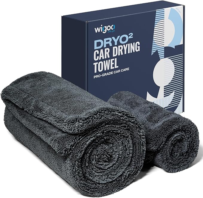 Wigoo Microfiber Car Drying Towels 36" x 24" [1300GSM Ultra-Absorbent, No Streaks & Scratches] Dual-Sided Edgeless Cleaning Towel with Twisted Loop, for Auto Detailing, Cars, SUV, Truck (2-Size Set)