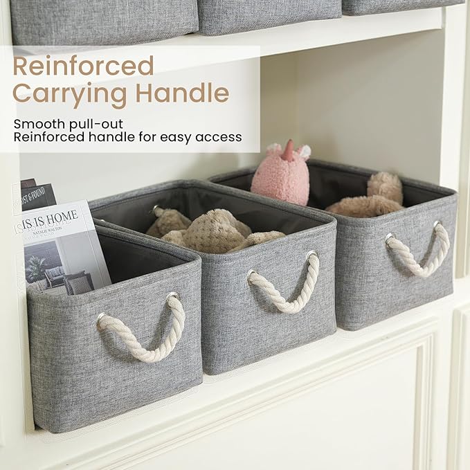 Storage Baskets for Shelves 13.8x9.8x6.7 Inch, Foldable Fabric Storage Bins with Handles, Small Storage Baskets for Organizing Closet, Office, Home Organization (1-Pack, Gray)