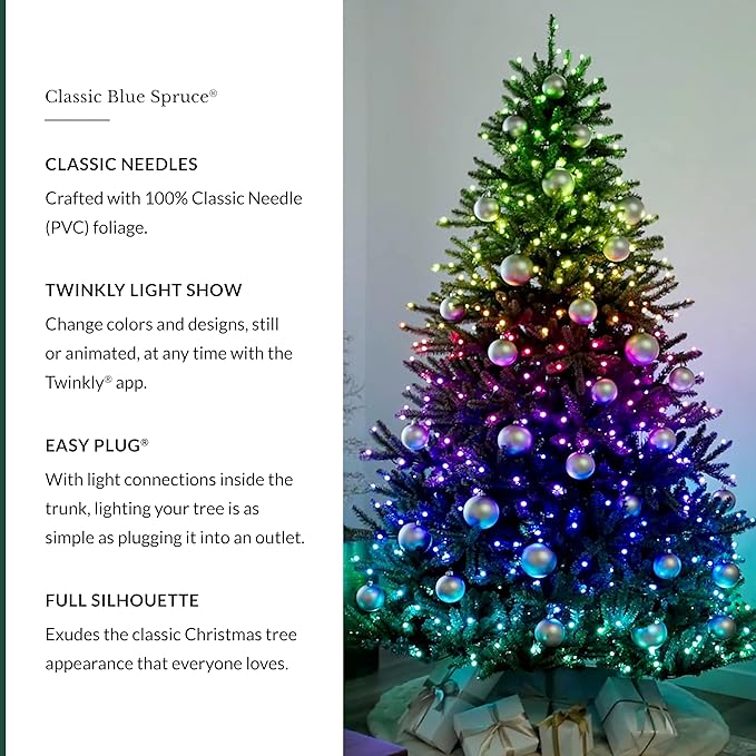 Balsam Hill 9ft Pre-Lit Classic Blue Spruce - Artificial Christmas Tree with Twinkly Lights, Easy Plug Technology, Premium Stand for Indoor Holiday Decorating