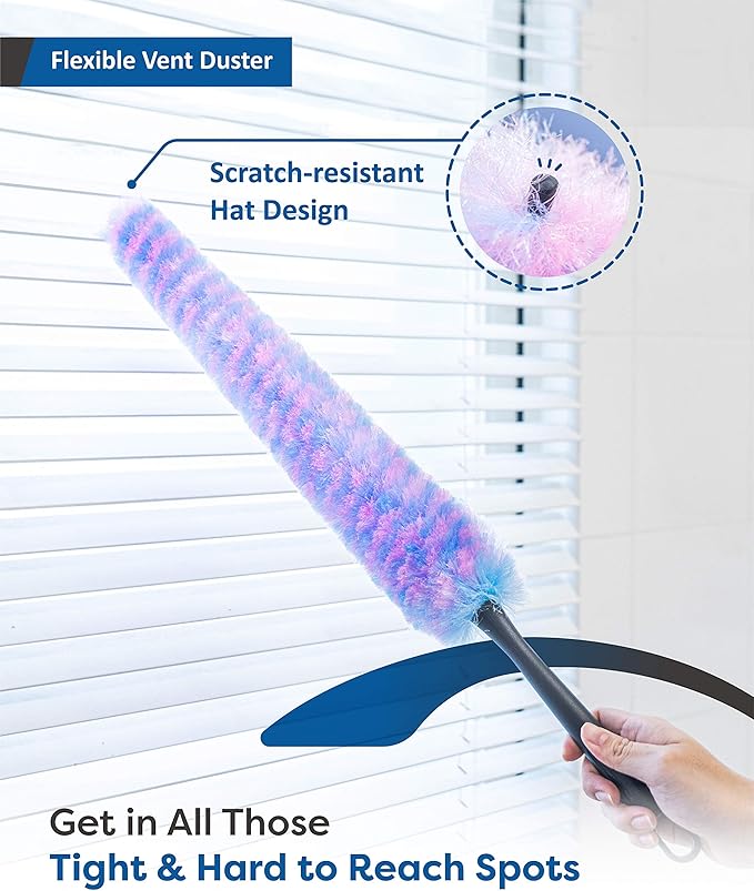 Rocktex Feather Duster Kit with 5.6ft Extension Pole, 4 Dusting Brush for Cleaning Home Wall Ceiling Fan Cobweb, Microfiber Static Washable Dusters, Pink Violet