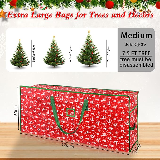 Christmas Tree Storage Bag,Plastic Waterproof Elk Christmas Tree Bag Large Storage Box Decoration Container Reinforced Handles Dual Zippers for 7.5ft Artificial Holiday Xmas Disassembled Trees