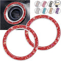 ToBeQueen Push Start Button Bling Rings Auto Car Engine Start Stop Button Sticker Emblem,Rhinestone Bling Red Car Accessories Decor for Women 2 Pcs,Red