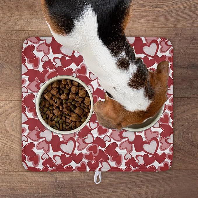 Valentines Day Dish Drying Mat for Kitchen Counter 18x16 Inch Love Drying Mat with Absorbent Reversible Microfiber Red Grey Heart Dish Drainer Mats Rack Pad for Coffee Countertop Protector
