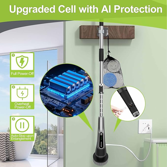 Dreazu G2-Pro Electric Spin Scrubber - Upgraded 10-in-1 scrubber brush electric, Retractable Handle & 2-Speed for Bathroom, Bathtub, Kitchen, Tile Floors(Gray Brush Head）