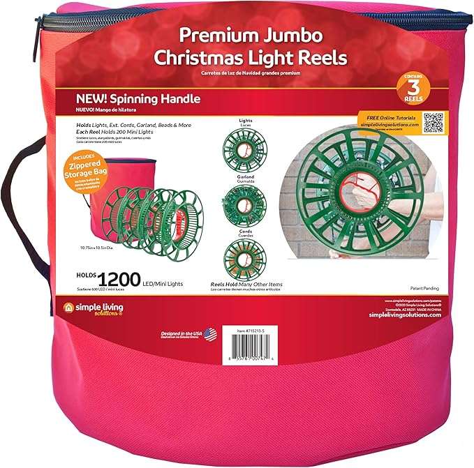 Set of 3 Jumbo Christmas Light Reels with Storage Bag 12.5"