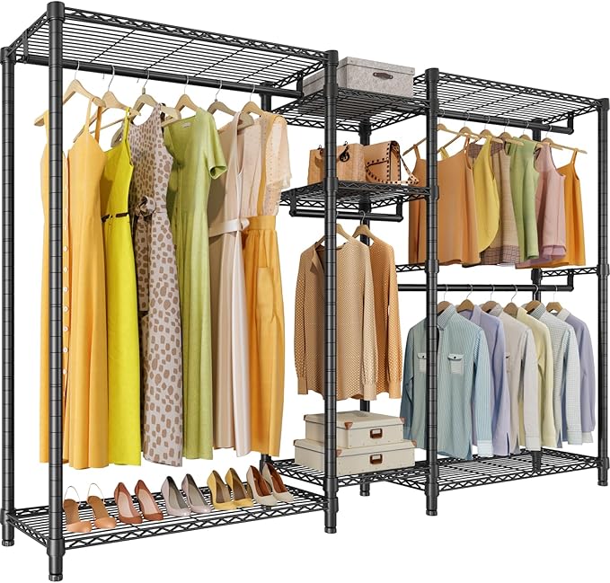 VIPEK Classic V6 Plus Wire Garment Rack Heavy Duty Clothing Rack for Hanging Clothes, Metal Freestanding Closet Wardrobe Rack Portable Clothes Rack, 84.7" L x 15.7" W x 76.4" H, Load 1120lbs, Black