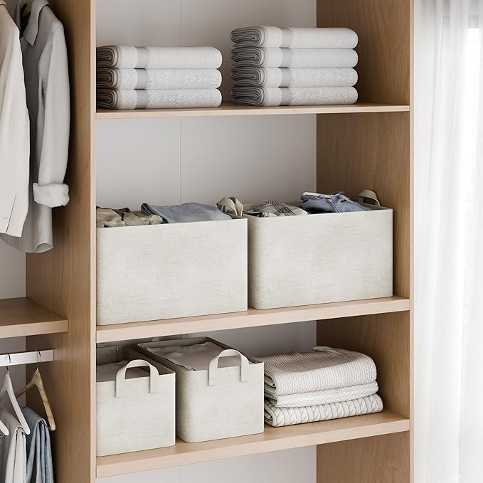 StorageWorks Storage Bins, Shelves Baskets for Organizing, Fabric Closet Organizers with Handles, Metal Frame, Beige?Cotton-linen?, 2-Pack