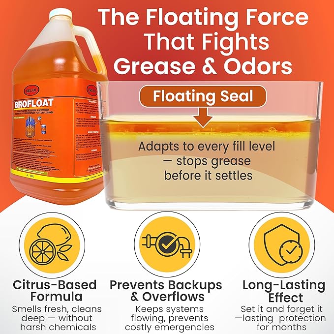 Brodi BroFloat Sump Pit Deodorizer & Degreaser, Industrial-Strength, Floating Protective Layer, Stops Odors & Dissolves Grease, Freeze-Proof, Concrete & Steel Safe, Pack of 1