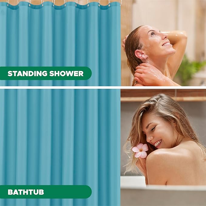 Biscaynebay Hotel Quality Extra Long Fabric Shower Liners 72" Width by 84" Length, Blue Water Resistant Bathroom Curtains Rust Resistant Grommets & Weighted Bottom Hem Machine Washable