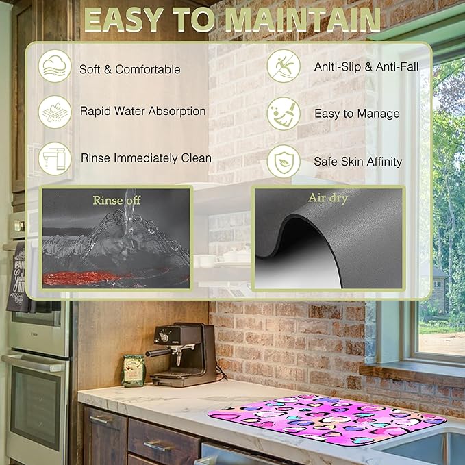 Chaotic Leopard Dish Drying Mat Hearts Element Leopard Kitchen Mat 12"x19" Bsorbent Coffee Maker Mat for Dishes Utensils Coffee Maker Pots and Pans Easy Clean Dish Slip Resistant Pad