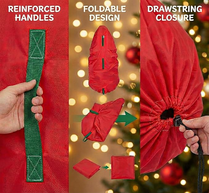 Upright Christmas Tree Storage Bag - Fits 7 Ft Artificial Xmas & Topiary Tree, Vertical Holiday Cover, Durable, Dustproof & Easy-Use Xmas Storage, Red