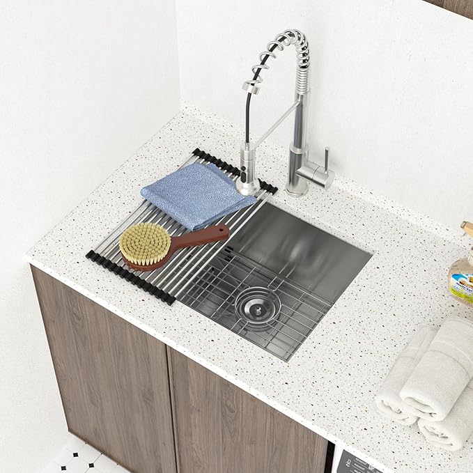 Lordear 23 Laundry Sink Stainless Steel 23" x 18" x 13" Undermount Sink Single Bowl 16 Gauge Stainless Steel Deep Laundry Room Utility Sinks Handmade Under Counter Basin
