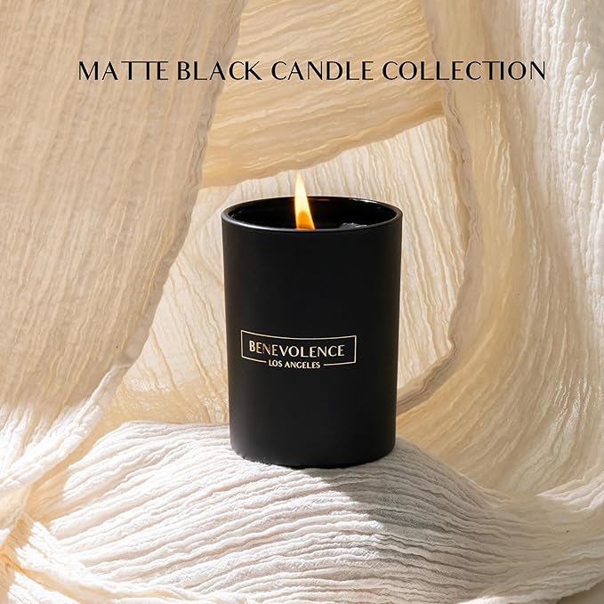 Benevolence LA Santal Scented Candle | Soy Christmas Candles, Black Candle for Home | Holiday Candles Gifts for Women and Men | Home Fragrance | Aromatherapy | Bathroom Freshener | 10oz