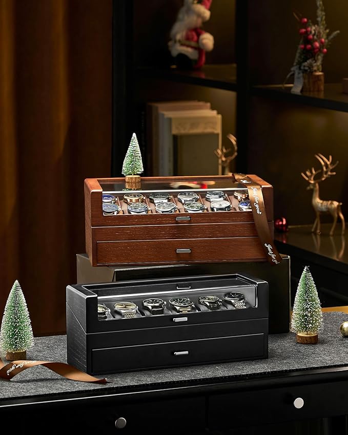 ProCase Wooden Watch Box for Men, Wood Watch Display Case Men's Jewelry Organizer Box with Drawer -12 Slot, Walnut