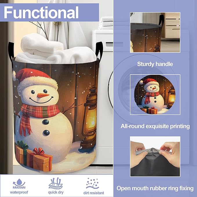 Laundry Basket-Christmas Snowman Foldable Waterproof Oxford Cloth Funny Tote Bag Laundry Hamper Clothes Storage Bucket Organizer For Bathroom/Laundry Storage/Bedroom Storage Basket
