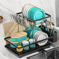 MERRYBOX Dish Drying Rack Large Capacity 2 Tier Dish Drying Rack Multifunctional Rustproof Dish Racks for Kitchen Counter with Large Utensil Holder, Cup Holder, Black