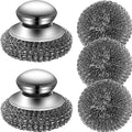 Steel Wool Scrubber with 2 Handles & 3 Replacement Wire Sponge(Scouring Pads) - Stainless Metal Cleaner Heavy Duty Brush for Pots, Pans, Cast Iron, Grill, Sink, Dishes, Stove, Kitchen Deep Clean