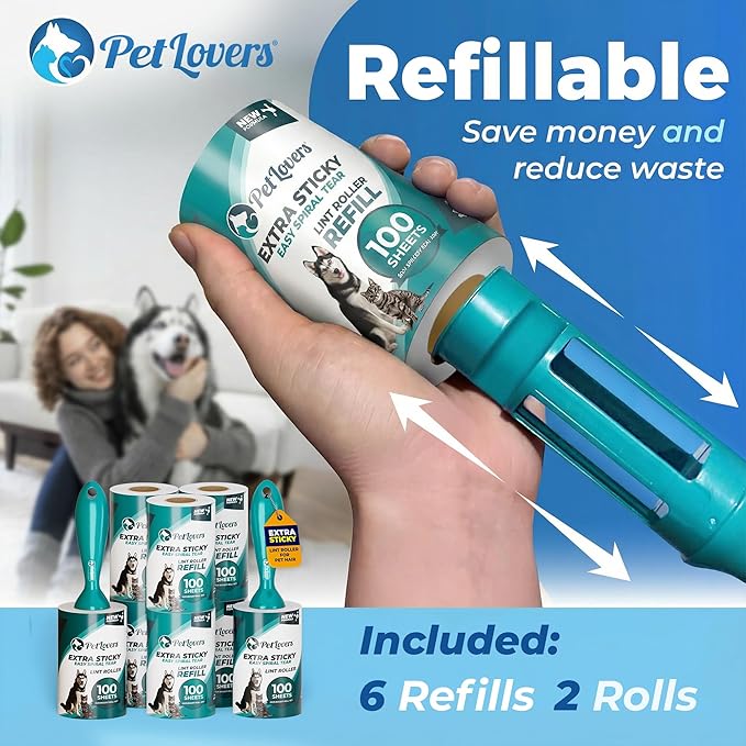 PetLovers Extra Sticky Lint Roller Ultimate Value Set 800 Sheets for Pet Hair Removal, Dog and Cat Lint Remover 8 Pack Green