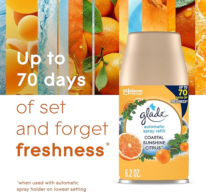 Glade Automatic Spray Refill, Air Freshener for Home and Bathroom, Coastal Sunshine Citrus, 6.2 Oz, 3 Count