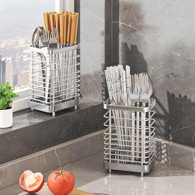 MAXCOOK Kitchen Utensil Drying Rack,304 Stainless Steel Chopsticks Spoon Fork Knife Drainer Basket Flatware Storage Drainer, Dish Drainer for Kitchen Counter