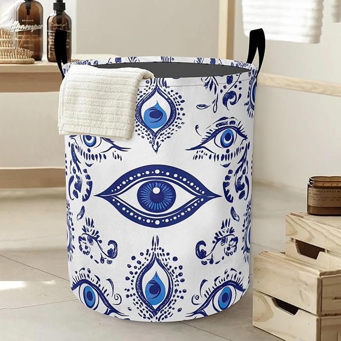 Blue Demon Eye Laundry Hamper Large Canvas Fabric Lightweight Storage Basket/Dirty Clothes Collapsible Waterproof for College Dorms, Boys and Girls Bedroom,Bathroom