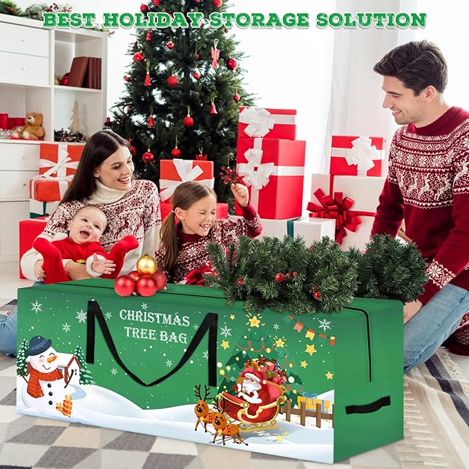 Christmas Tree Storage Bag 7.5 Ft Large Christmas Tree Bag with Reinforced Handles & Dual Zippers Wide Opening, Heavy Duty Oxford Fabric Xmas Ornament Storage Box Protects From Moisture, Dust (Green)