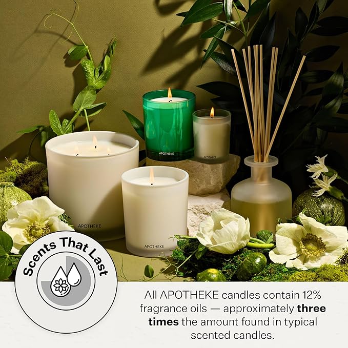 Apotheke Luxury Scented Candles for Home, Verdant Garden - Petite Aromatherapy Jar Candle with Soy Wax Blend