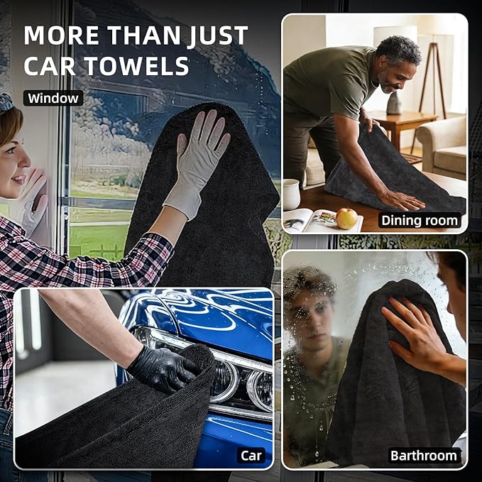 RYCELYSIAN 24" x 36" Twisted-Loop Car Drying Towel, 1500GSM Microfiber Cleaning Cloth for Car, Trucks, Motorcycles, Streak Free, Lint Free, Ultra Absorbent Washing Cloth for Kitchen, Window (Grey)