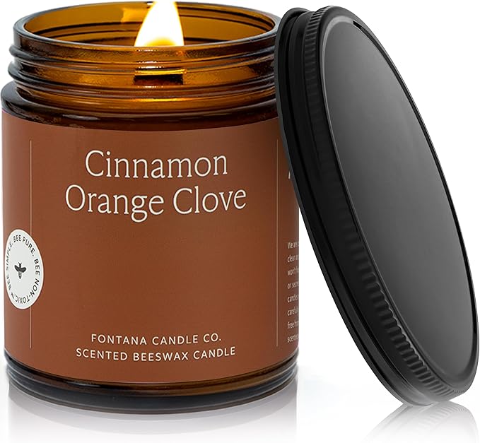 Fontana Candle Co Wood Wick Beeswax Jar Candle, Cinnamon Orange Clove - Made with Coconut Oil & Pure Essential Oils – Clean Burn, Long Lasting and Non-Toxic Candles for Home & Room Decor