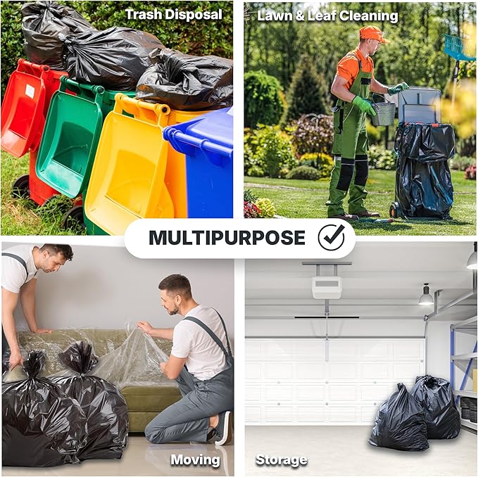 Bagtron 55-60 Gallon Trash Bags, 50 Micron Heavy Duty Pure LDPE Garbage Can Liners, 36" x 58" Large, Black, 50 Count
