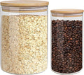 EQEY Glass Storage Jars Set Elegant Containers with Airtight Bamboo Lids, Perfect for Kitchen Organization - Flour, Rice, Pasta, Sugar, Coffee Beans, Accessories Included (2 packs(37oz / 110oz))