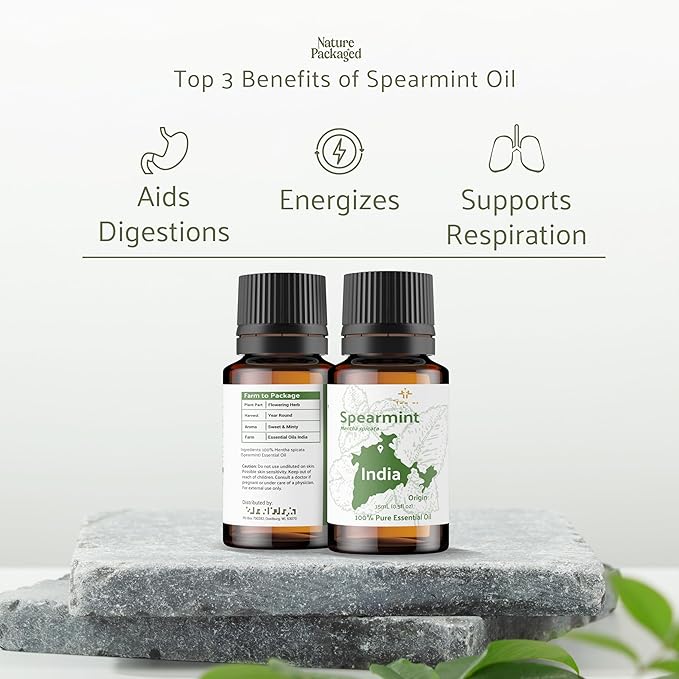 Spearmint Essential Oil - Direct from Essential Oils India - Steam Distilled - Aceite Esencial de Menta Verde for Aromatherapy, Massage, Diffuser, DIY Candle and Soap Making - 8oz