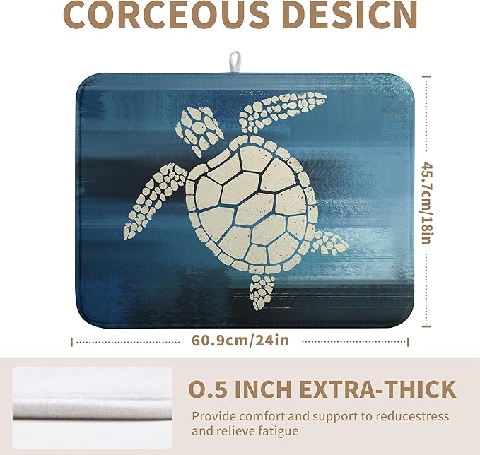 Wnoesat Sea Turtle Dish Drying Mats for Kitchen Counter 18x24 Inch Summer Ocean Animal Microfiber Absorbent Dish Drainer Rack Mats Navy Blue Large Dish Pad with Hanging Loop