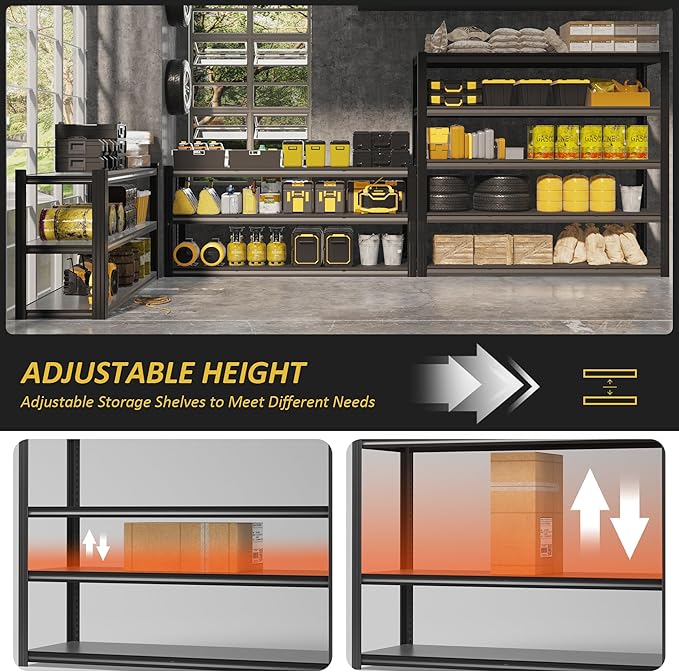 VDEVY 60" W Garage Shelving Heavy Duty,5 Tier Storage Shelves,3030LBS Adjustable Shelf Unit, Metal Garage Shelving for Warehouse Industrial Basement, 72" H × 60" W × 24" D, Black