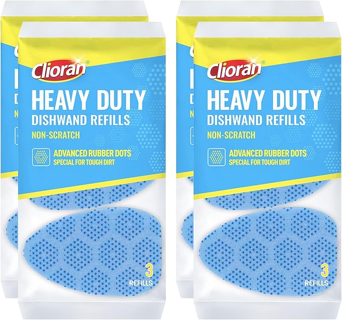 Clioran Leak Proof Dishwand Refills with Scrub Dots,Non Scratch Sponge Heads for Dish Wand,20% Thicker Heavy-Duty Scrubber Replacement,Fits Most Handles,Works with All Dish Soaps,Ideal for Kitchen