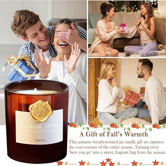 2-Pack Set Fall Scented Candles, Pumpkin Spice Soy Wax Jar Candle for Home, Natural Aromatherapy Candles, Cozy Fall Décor Holiday Fragrance Candle Gift for Women,Men