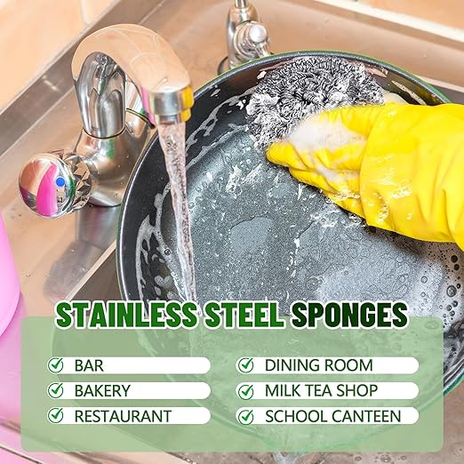Honeydak 150 Pack Stainless Steel Scourers Steel Wool Scrubbers Bulk Separately Packaged 2.5 Inch, 15 Gram Metal Scourers Sponges Wire Scouring Pad for Stove Pot Pan Oven Kitchen Restaurant(Classic)