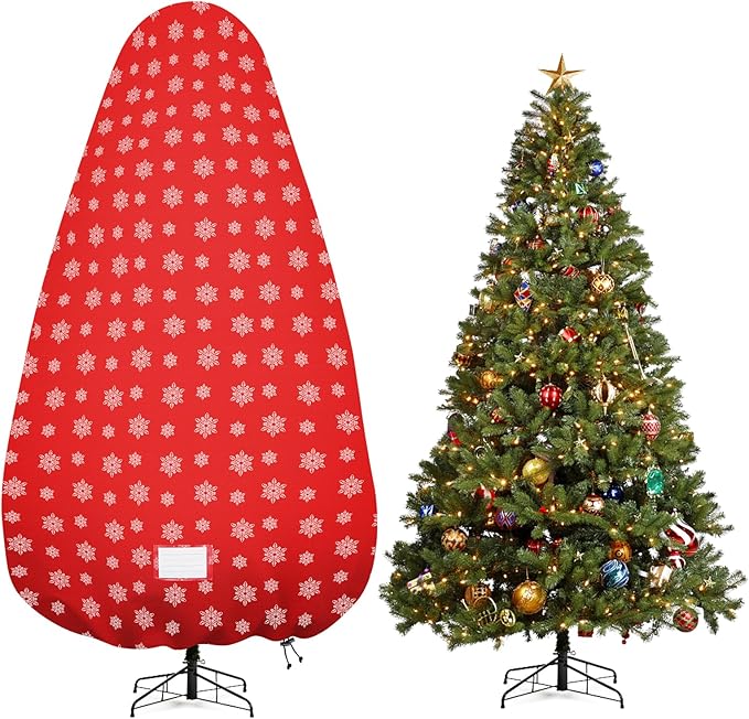 Upright Christmas Tree Storage Cover,Tear Resistant Adjustable Christmas Tree Storage Bag for 9 Foot Assembled Tree Standing with Ornaments,Christmas Tree Cover with Zipper, Dustproof