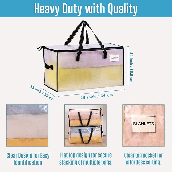 VENO 10 Pack Moving Bags, Christmas Storage Bins, Moving Boxes Alternative, Comforter and Blanket Storage Bags, College Dorm Packing Supplies, Foldable Heavy-Duty Tote (Clear, 10 Pack)
