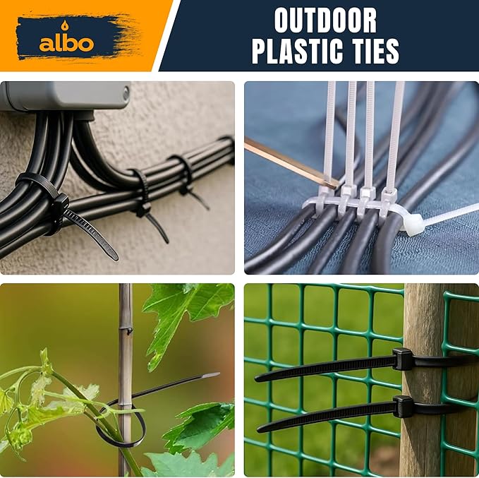 ALBO White Zip Ties Assorted Sizes 800 Pack 4+6+8+10+12 inch Plastic Cable Ties Wire Tie UV Resistant Nylon Tie Wraps Assorted Sizes