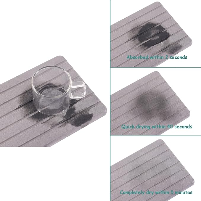NiuYichee 2 PCS Water Absorbent Diatomite Coasters Rectangle, Grooved Design, Water Absorbing Stone Used for Hand Soaps & Plants & toiletries in The Modern Home