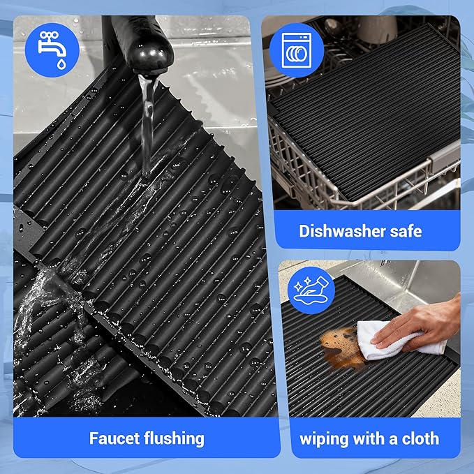 WZGUSXN Dish Drying Rack, Stainless Steel Expandable Over/in Sink & Countertop, Space Saving Collapsible Rust-Proof Rack with Silicone Mat Cutlery Holder for Kitchen/RV/Commercial Use (14.56-18.5" L)