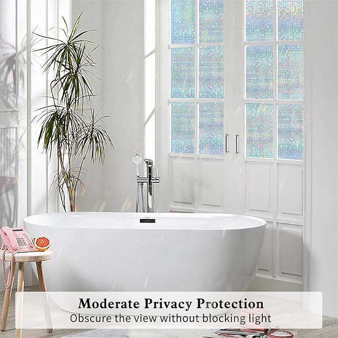 Privacy Window Film Stained Glass Non-Adhesive Rainbow Window Film Home Decorative Vinyl Static Cling Window Stickers Window Covering for Glass Door Bedroom Office