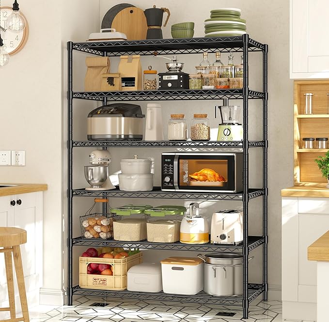 DurayLoly Storage Shelves Metal Shelving Unit 6Tier Wire Shelving Rack 1200LBS Heavy Duty, Adjustable Pantry Shelves, Metal Shelf for Kitchen,Garage Shelving,Closet Shelves,75" Hx 36" Wx 18" D