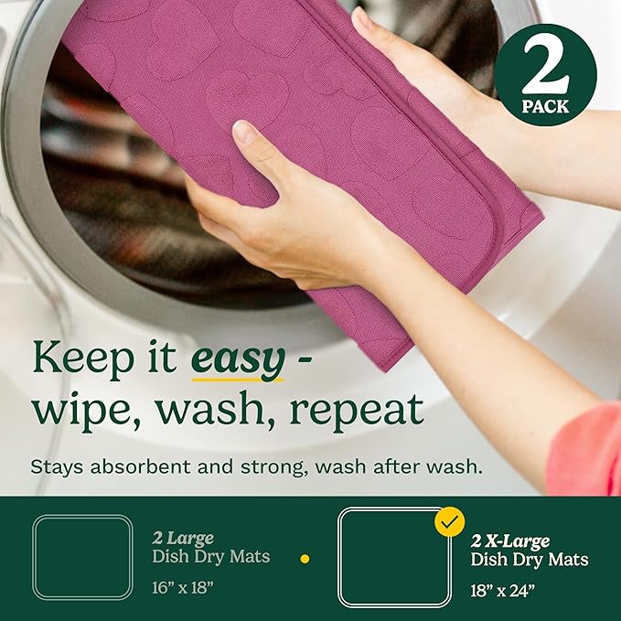 Cuisinart Dish Drying Mats for Kitchen Counter - (2) 18" x 24" Ultra Absorbent Dish Drying Mat XL - Foldable, Machine Washable, Fast Drying Dish Mat