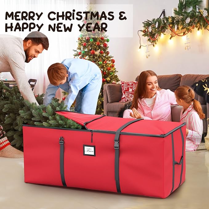 Mrrihand Christmas Tree Storage Bag, Large Artificial Christmas Tree, 9 Ft Anti-Tear Heavy-Duty 600D Oxford Cloth Christmas Tree Storage Box with Handles, Christmas Tree Storage Container (Red)
