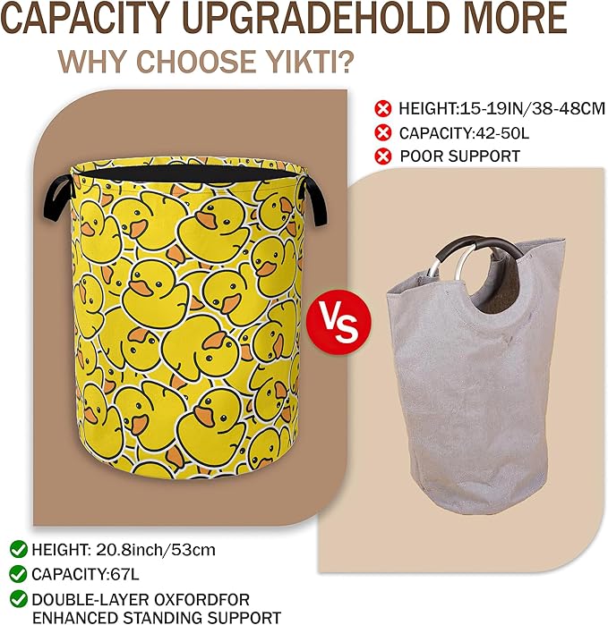 Collapsible Laundry Basket,Yellow Ducks Dirty Clothes Hamper,Cute Cartoon Animal Hampers for Bedroom Waterproof Oxford Cloth Storage Organizer for Bathroom,Nursery,Dorm,16x20 Inch