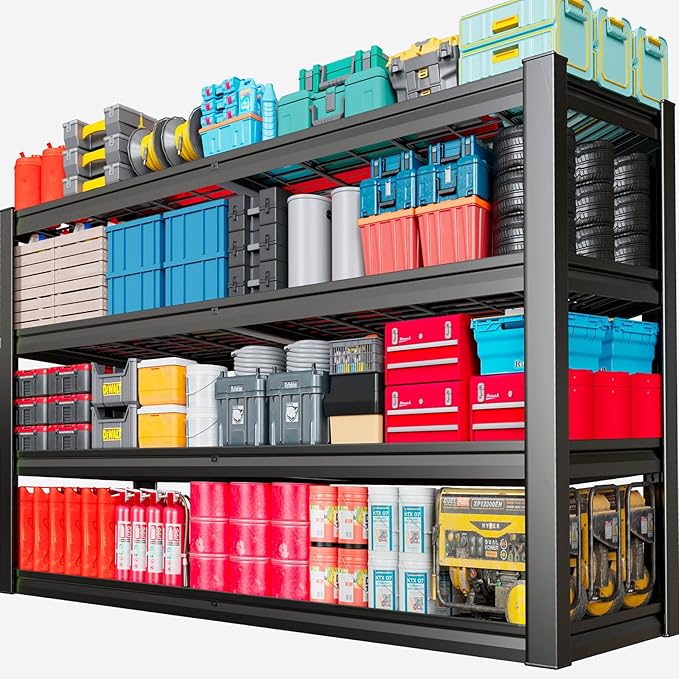 SKZNSA 68" Wide Heavy Duty Garage Shelving Units, 4-Tier Deep Storage Shelves,Black Metal Garage Shelves,Steel Shelf,Large Storage Rack,Industrial Shelving for Shop, 68" W x 24" D x 68" H